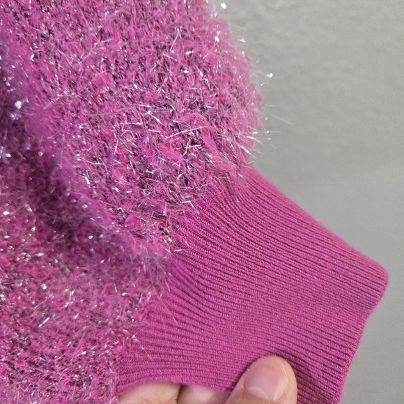 Anthropologie Maeve The Violetta Pink Tinsel Open Back Sweater Size Small - Picture 5 of 16